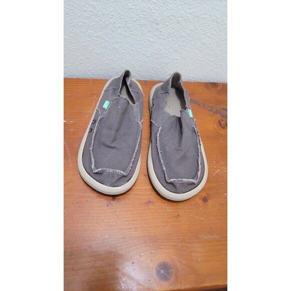 Sanuk Mens Brown Canvas Slip-On Shoes With Frayed Edges - Eco-Friendly & Comfort - Picture 2 of 11